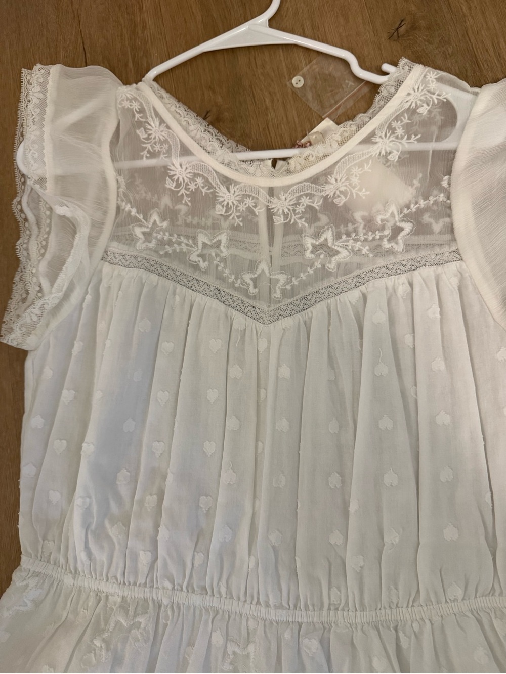 LoveShackFancy White Sheer Embroidered Mini Dress